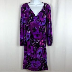 Chaps faux wrap floral knit long sleeve dress MP